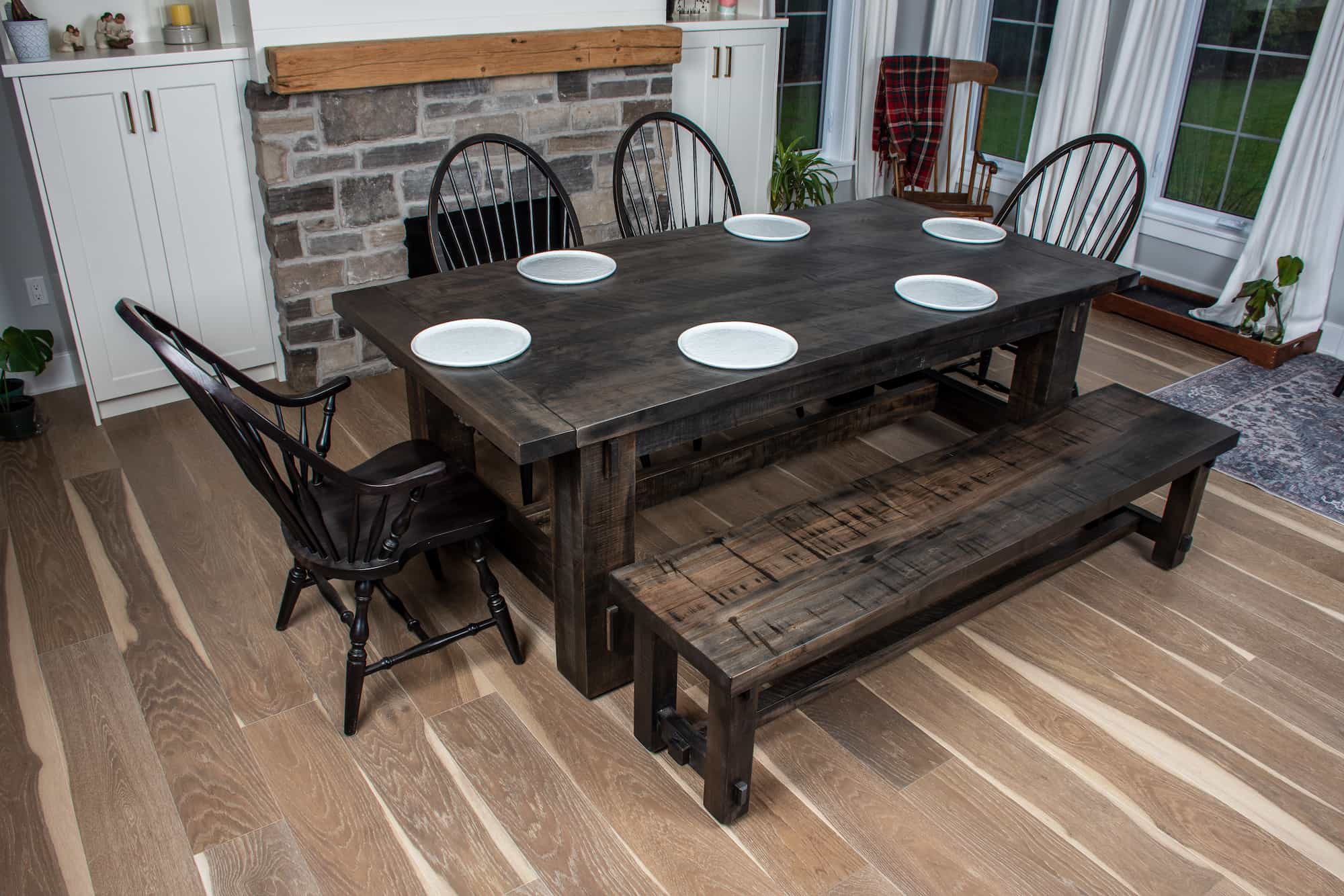 extendable farmhouse table with matching bench