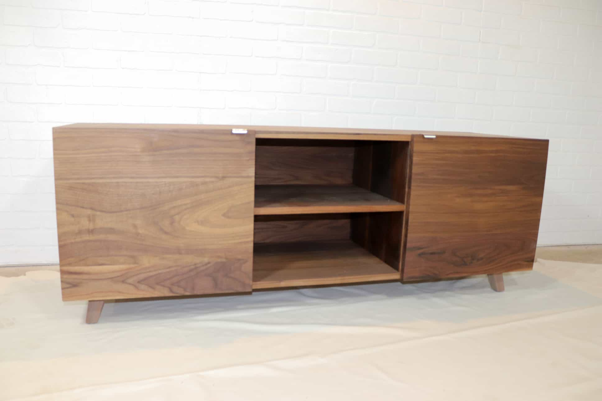 small media storage unit in walnut