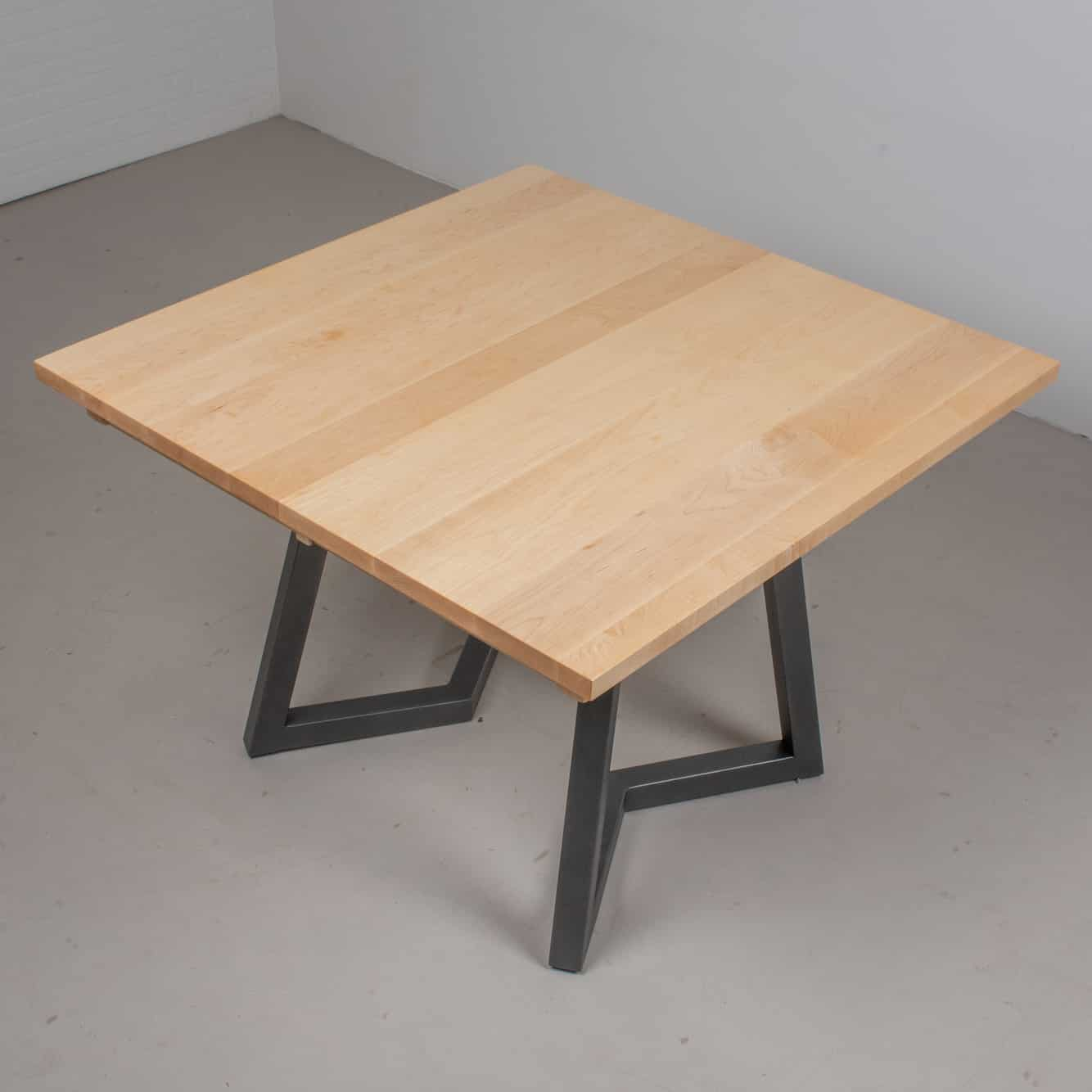 square maple table on steel legs