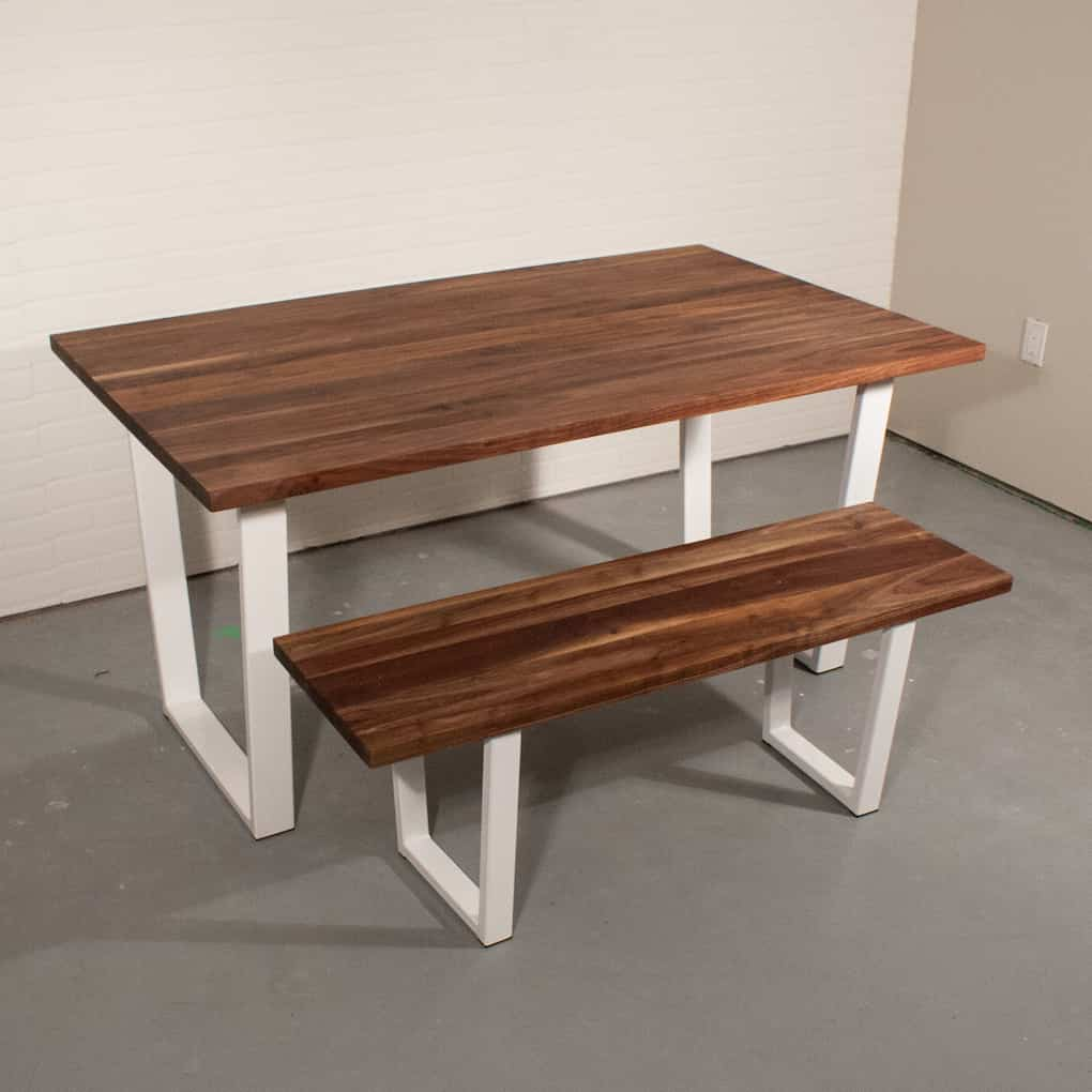 walnut dining set with white steel legs