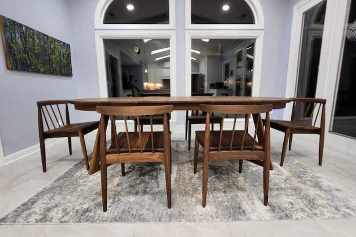 walnut dining table and chairs