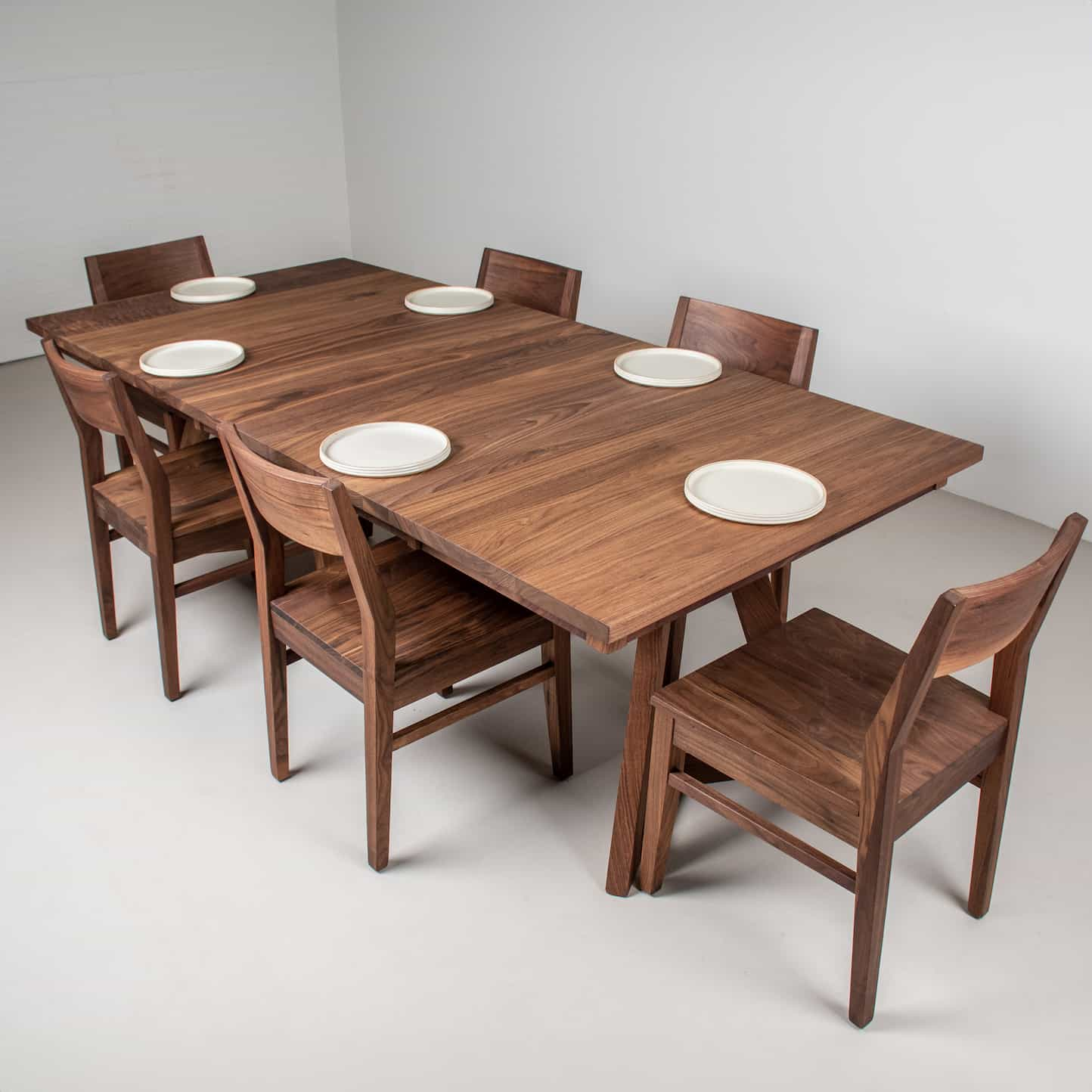 walnut dining table and chairs