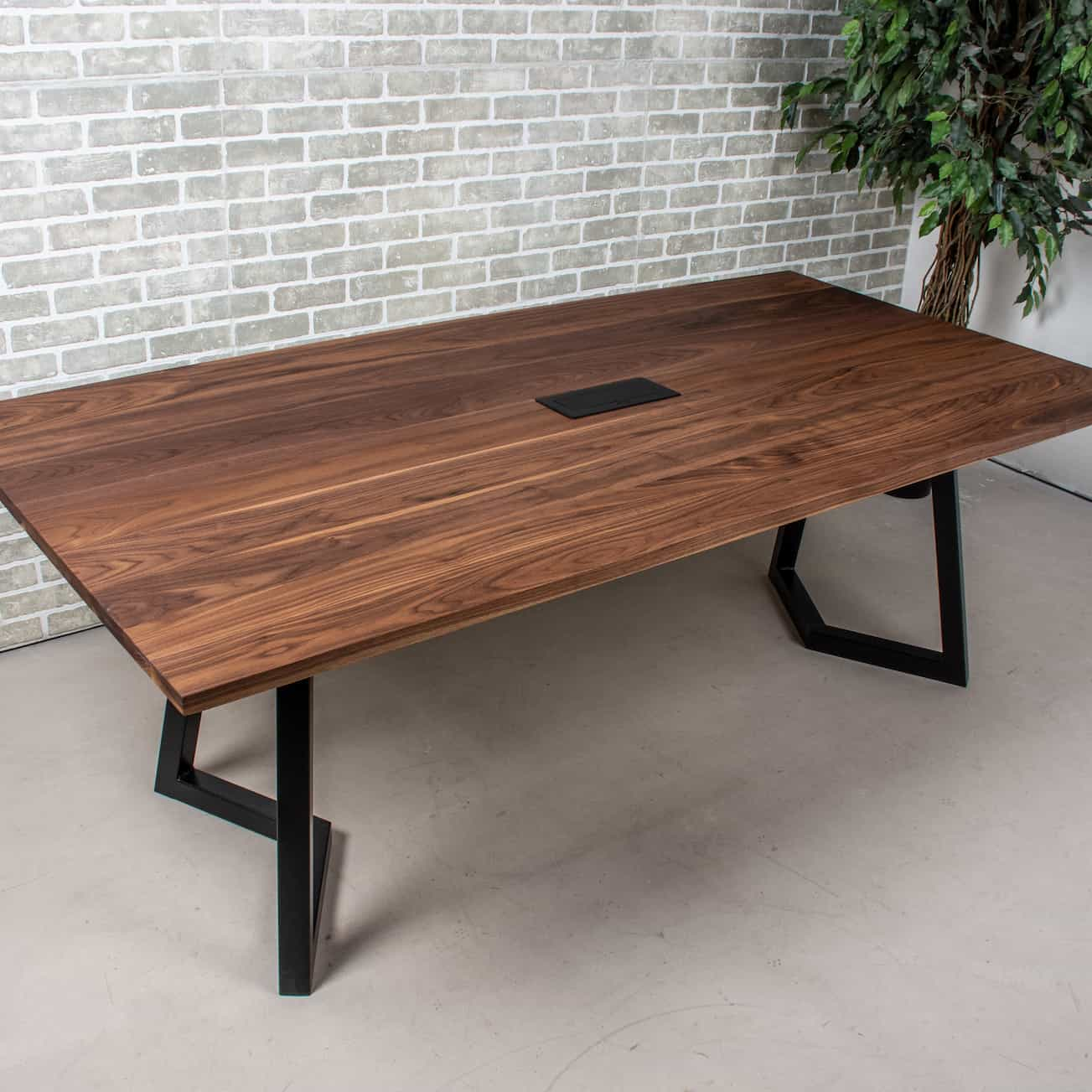 walnut meeting room table with cutout