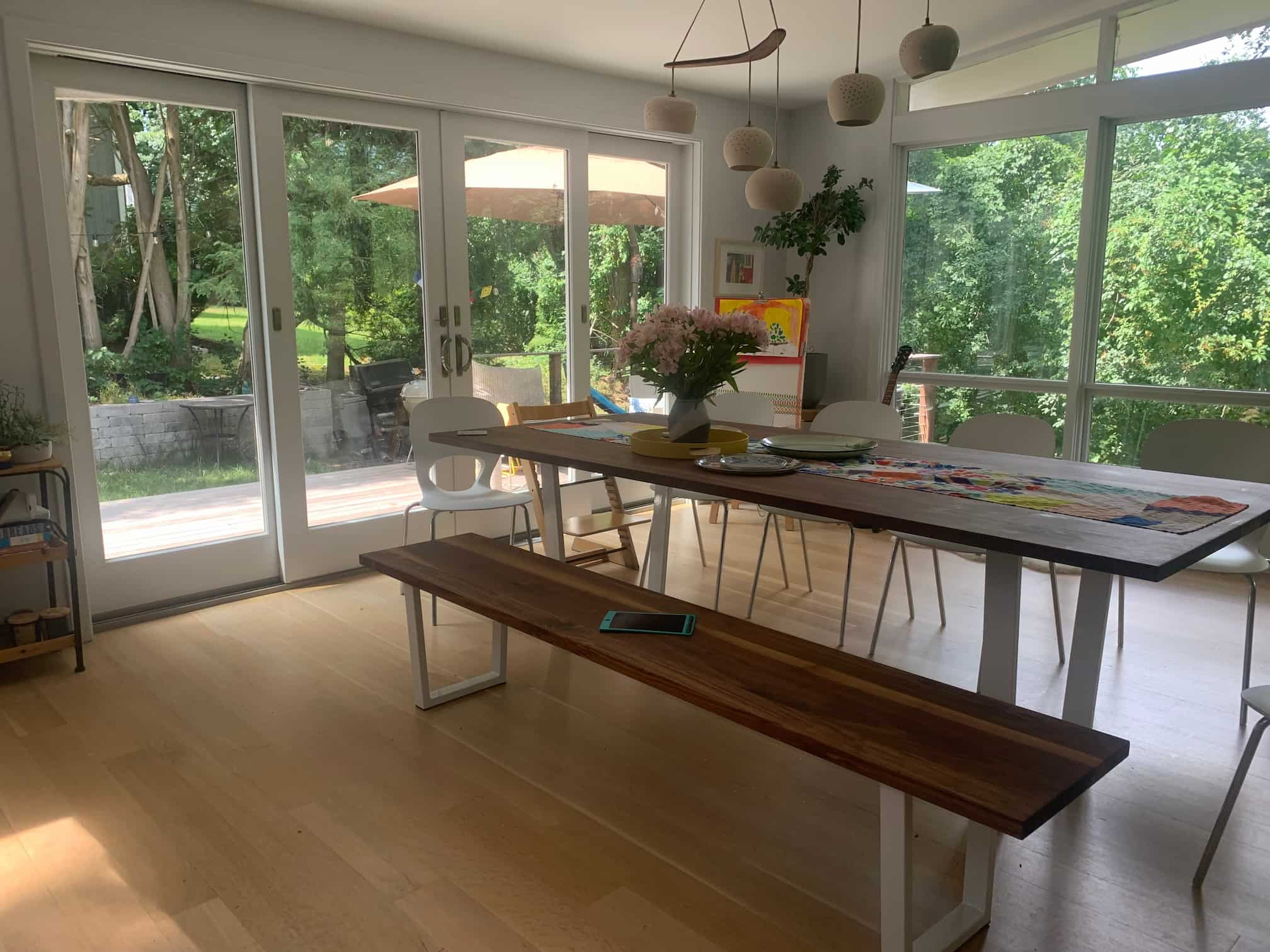 walnut kitchen table and bench