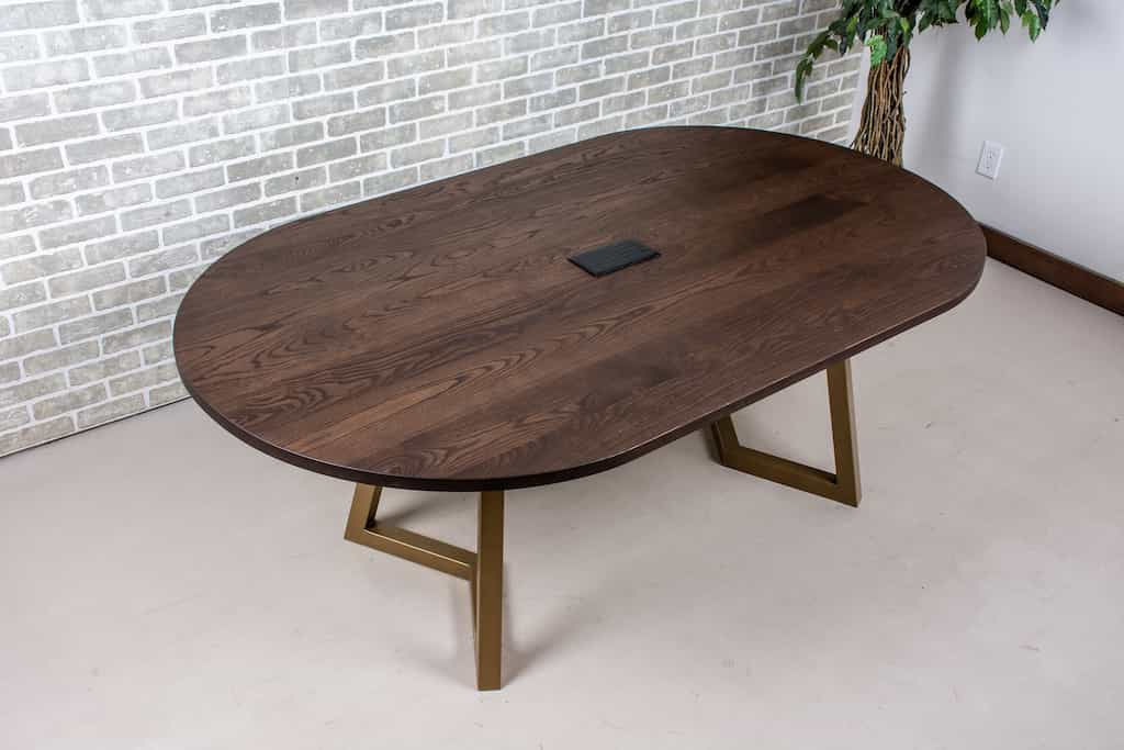 walnut table on gold legs