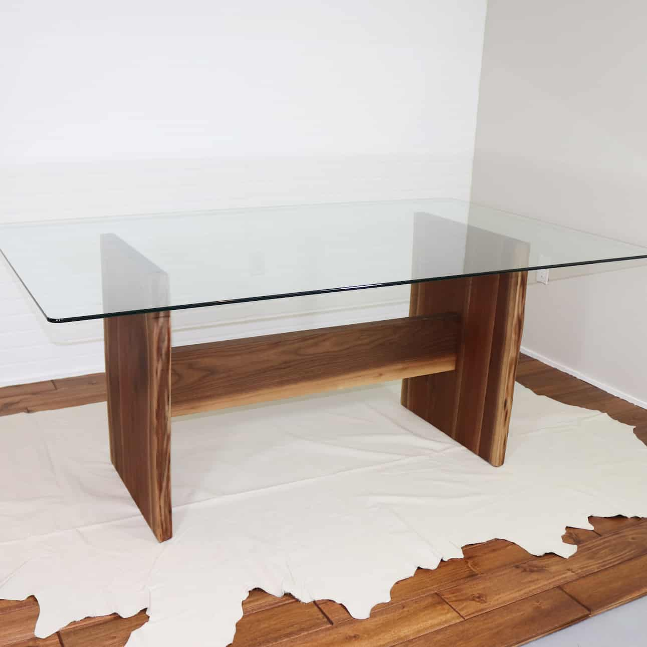 walnut table with glass top