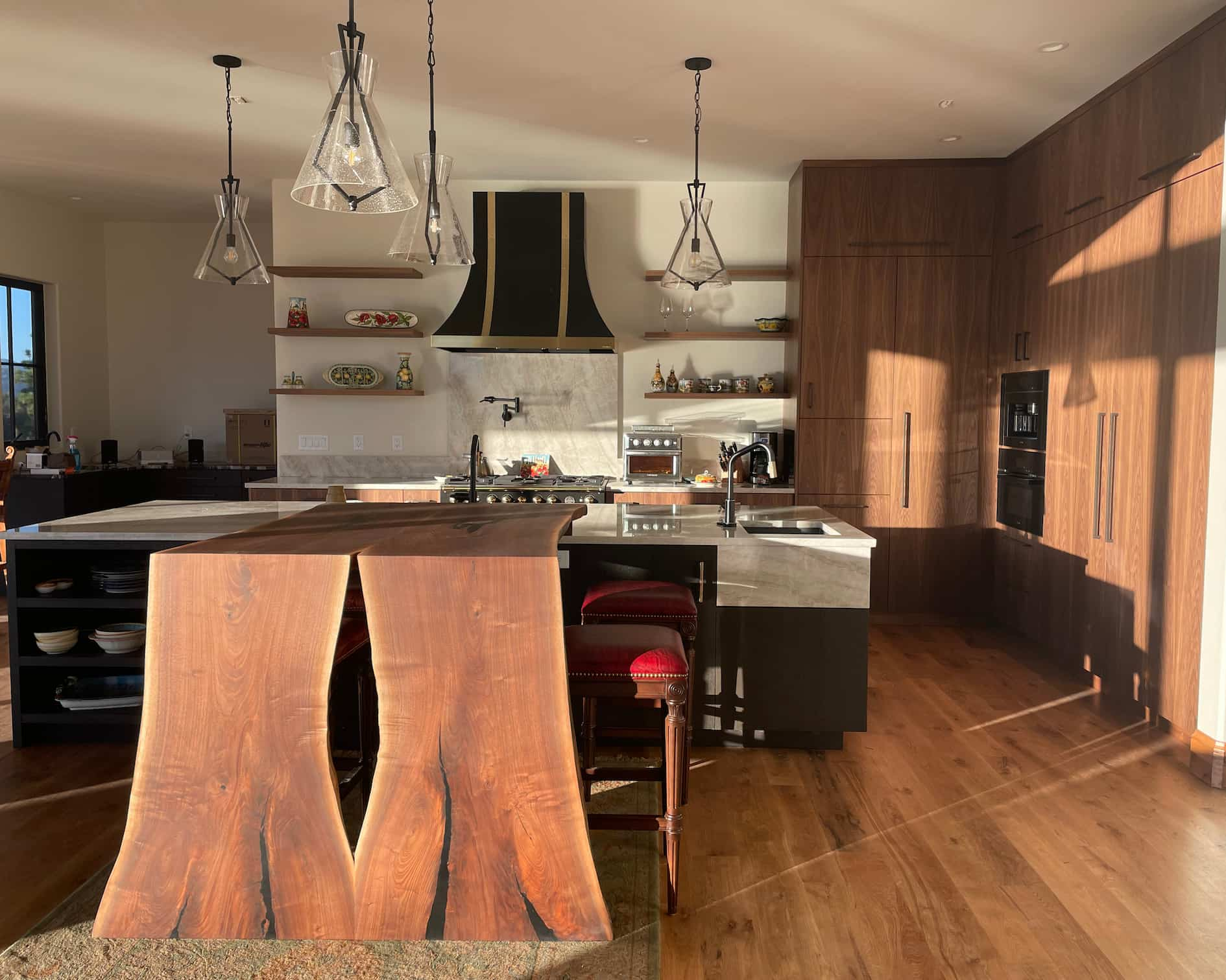 waterfall bookmatched walnut table