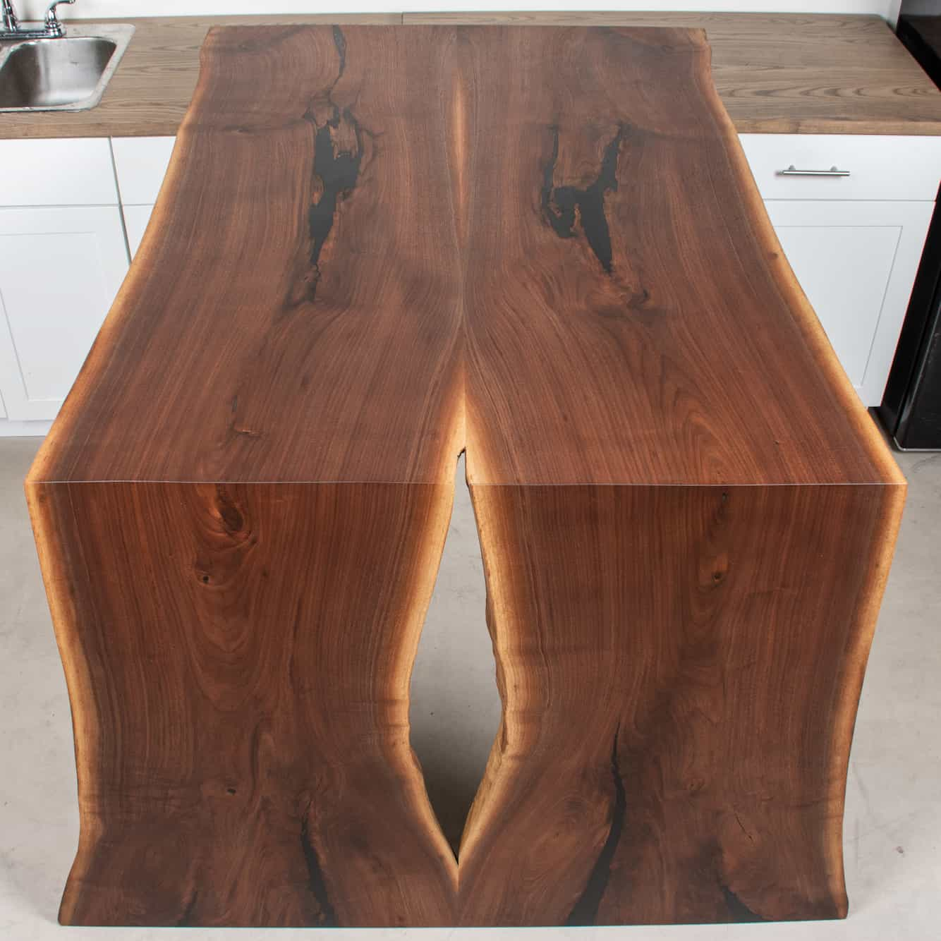 bookmatched walnut counter height table