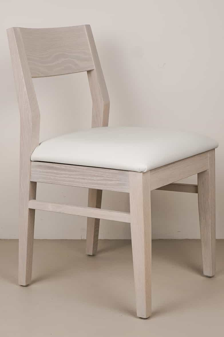 white wood dining chair with cloud colored seat