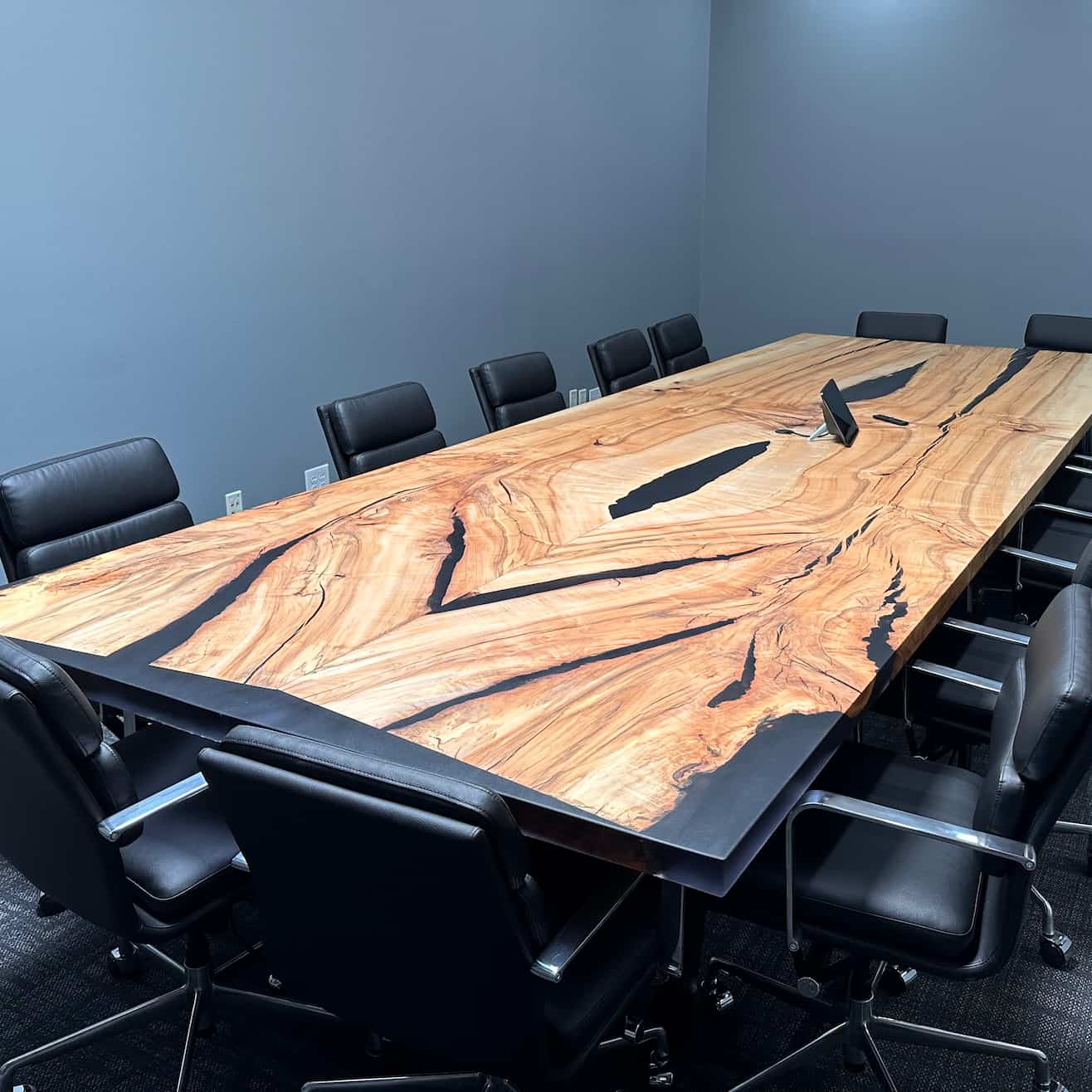 maple conference table with epoxy