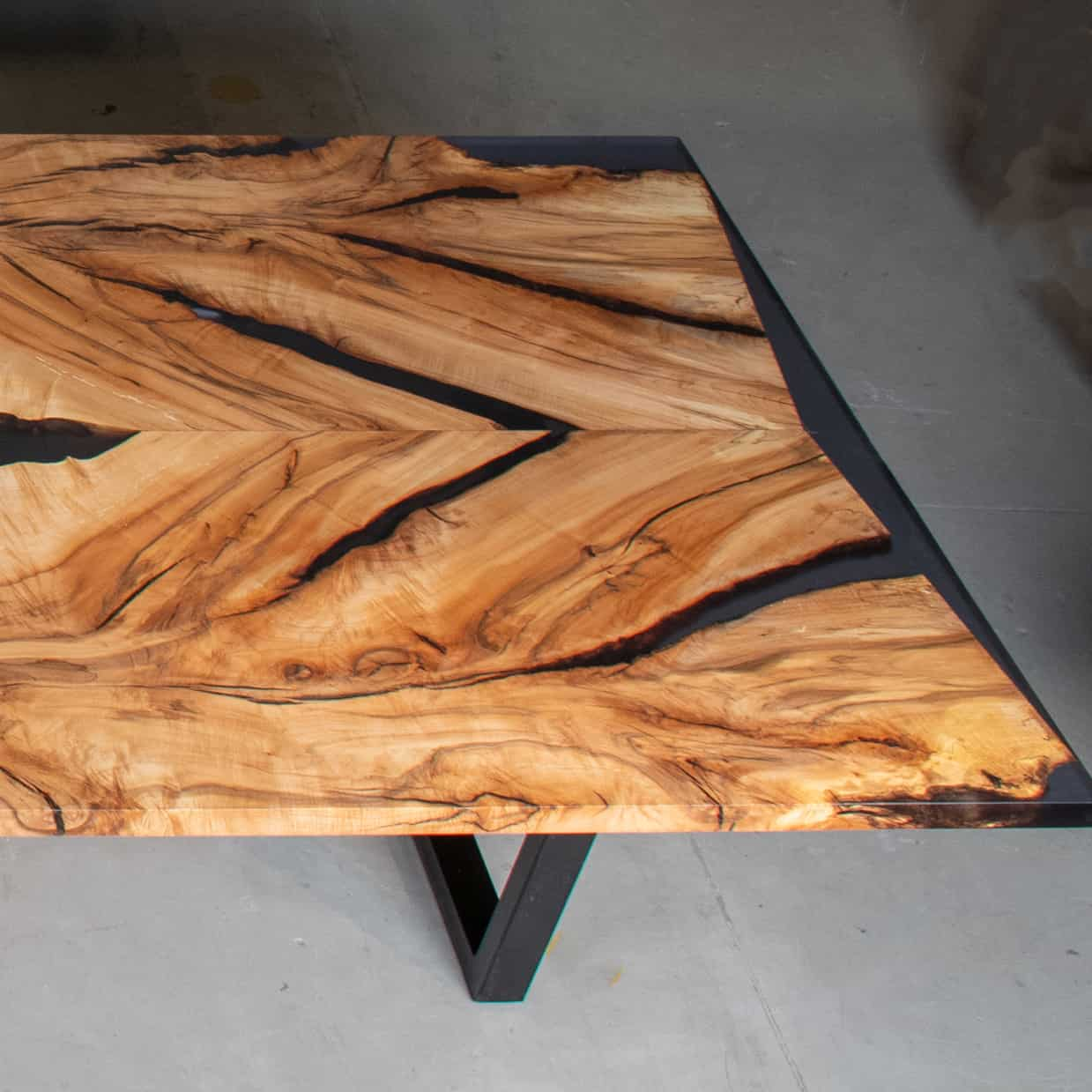 maple conference table with epoxy