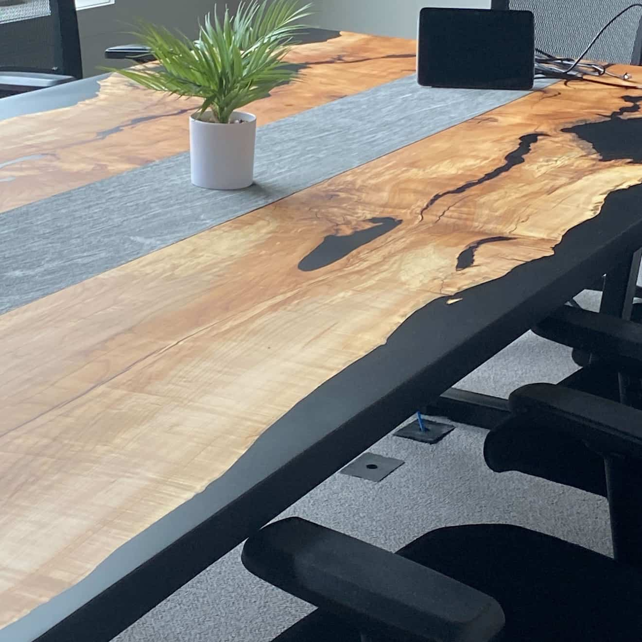 maple conference table with epoxy and granite inlay