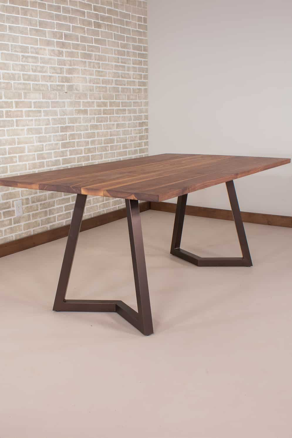 wood table on steel legs