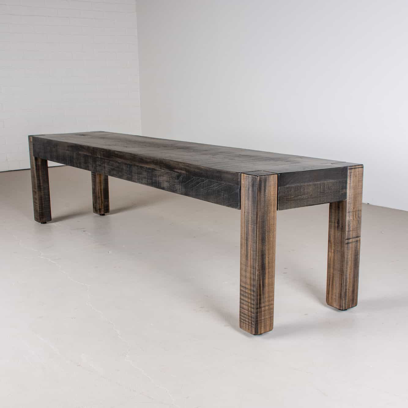 wooden bench with smoke finish